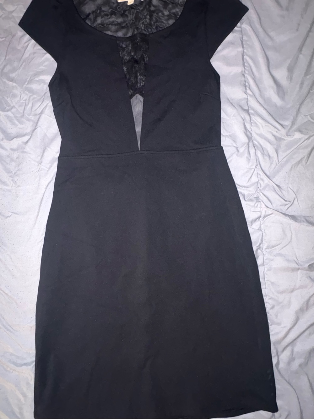 Black Swan Black Cap-Sleeve Mini Dress with Lace Plunge
